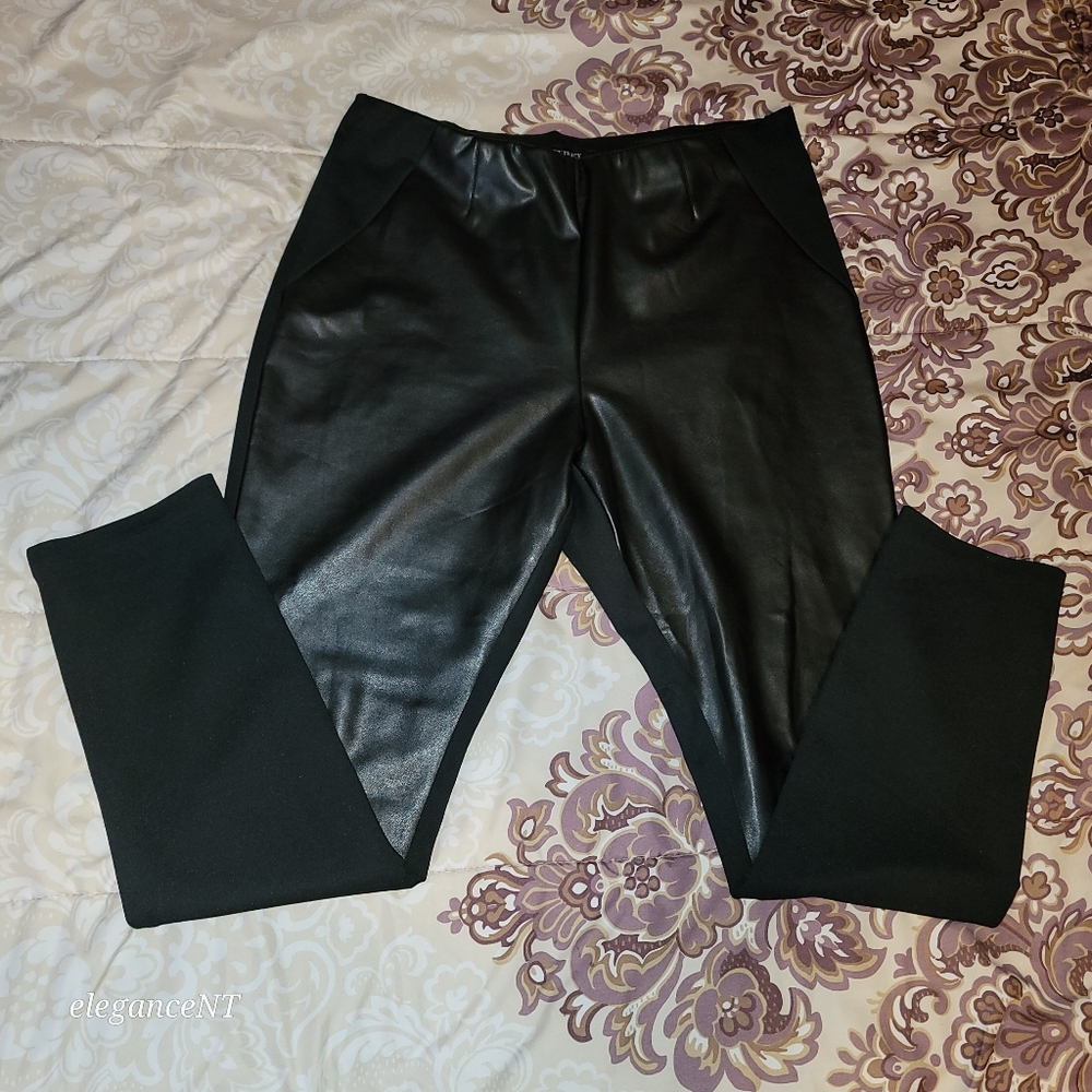 Ellen Tracy Black Faux Leather Leggings Sz: L - Picture 9 of 9